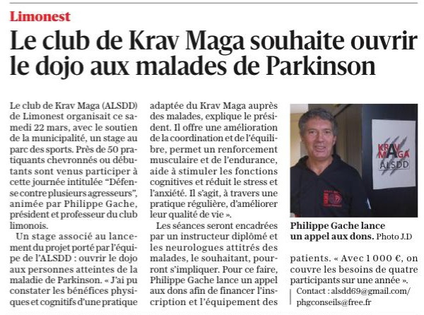 Le club de Krav Maga souhaite ouvrir le dojo aux malades de Parkinson à Limonest